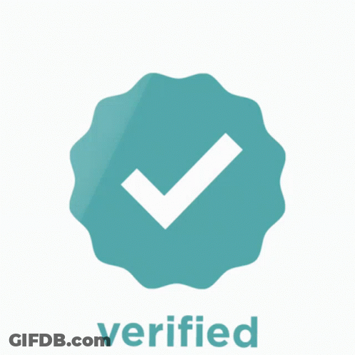 A Blue Circle With A Check Mark And The Word Verified Underneath GIF