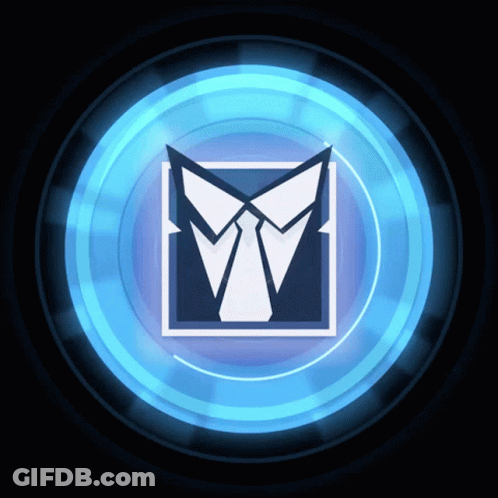 A Blue Circle With A Square With A Tie In The Center GIF
