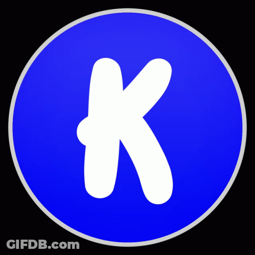 A Blue Circle With A White Letter K In It GIF