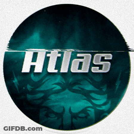 Blue Circle With Atlas In White Letters GIF