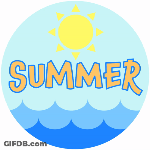 A Blue Circle With The Word Summer And A Sun GIF