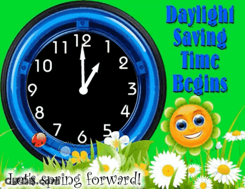 A Blue Clock With The Words Daylight Saving Time Begins On The Bottom GIF