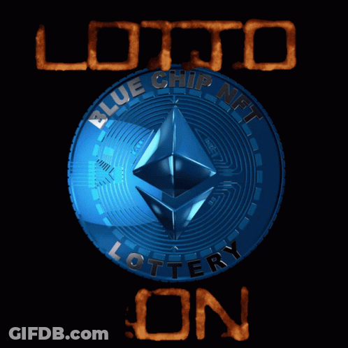 A Blue Coin That Says Lotto Blue Chip Nft Lottery On It GIF