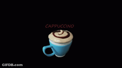 A Blue Cup Of Cappuccino With A Chocolate Swirl GIF