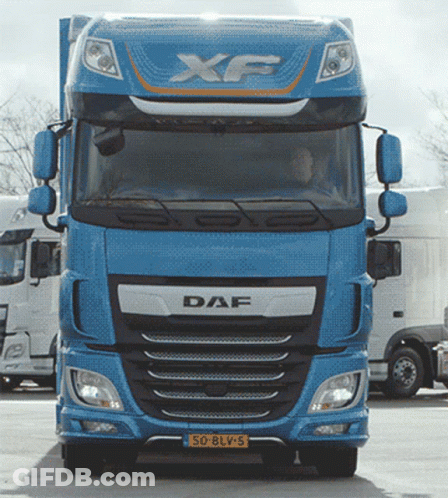 A Blue Daf Truck With The License Plate 50 Blv-5 GIF