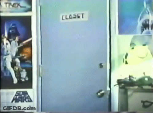 A Blue Door With A Sign That Says Closet GIF