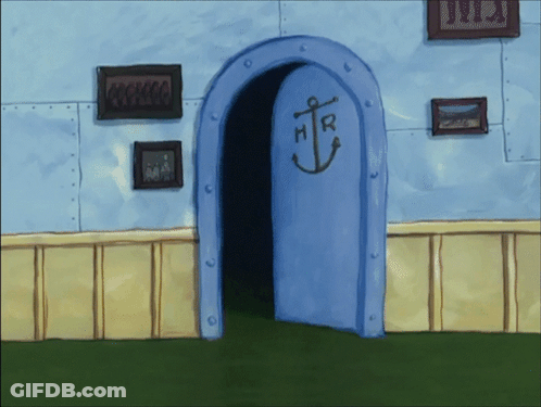 A Blue Door With An Anchor On It That Says Mr On It GIF