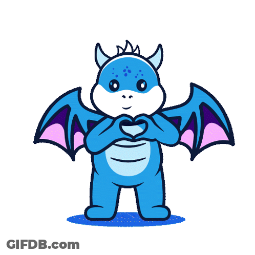 A Blue Dragon With Purple Wings Holds A Pink Heart GIF