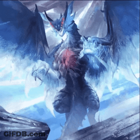 A Blue Dragon With Wings Is Standing On Top Of A Mountain . GIF