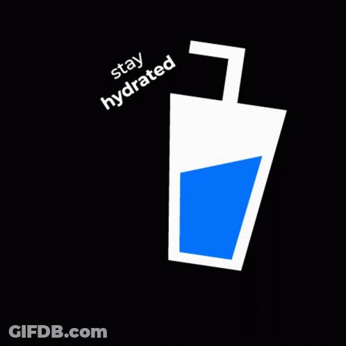 A Blue Drinking Glass With A Straw And The Words Stay Hydrated Below It GIF