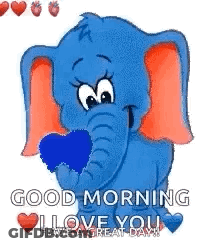 A Blue Elephant Holding A Blue Heart In Its Trunk . GIF