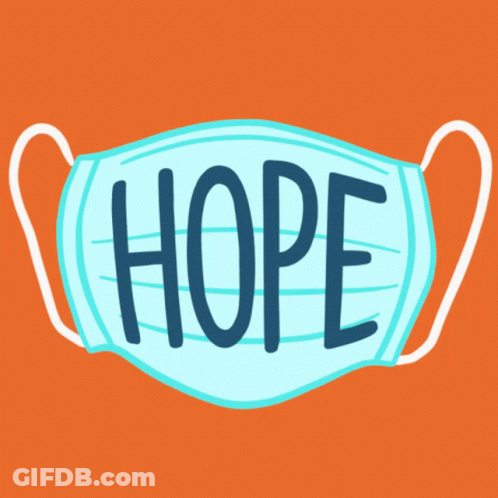 A Blue Face Mask With The Word Hope Written On It GIF