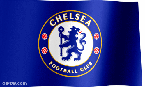 A Blue Flag With A Lion And The Words Chelsea Football Club GIF
