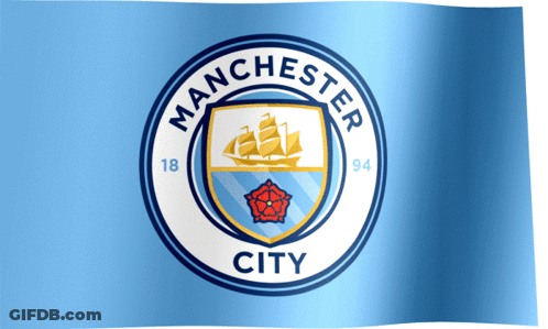 A Blue Flag With A Manchester City Crest On It GIF