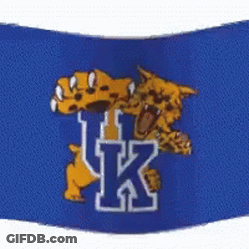 A Blue Flag With A Picture Of A Tiger And The Letter K On It GIF