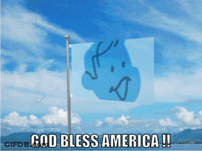 A Blue Flag With A Sad Face On It And The Words God Bless America On The Bottom GIF