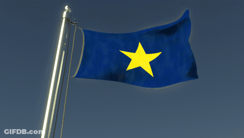 A Blue Flag With A Yellow Star In The Middle GIF