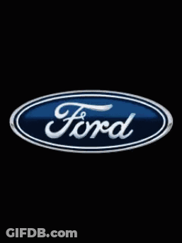 A Blue Ford Logo Is On A Black Background GIF