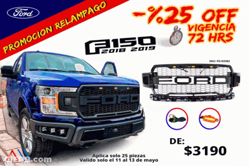 A Blue Ford Truck Is Advertised With A 25% Off GIF