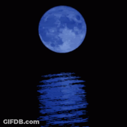 A Blue Full Moon Is Reflected In A Body Of Water GIF