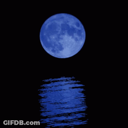 A Blue Full Moon Is Reflected In The Dark Water GIF