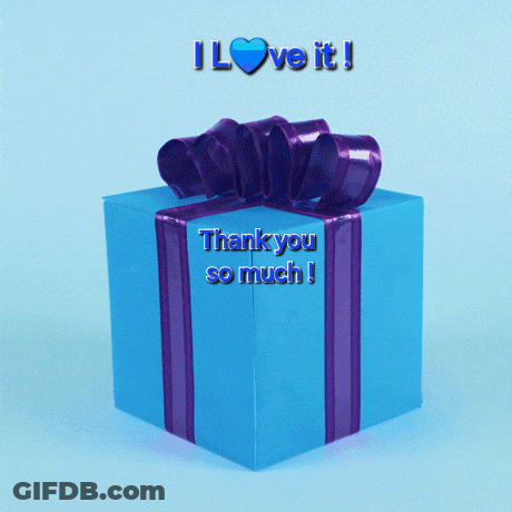 A Blue Gift Box With A Purple Bow And The Words " Thank You So Much " GIF