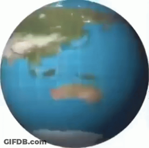 A Blue Globe With A Face On It Is Spinning On A White Background . GIF