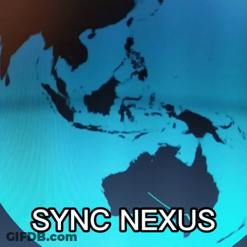 A Blue Globe With The Words Sync Nexus Written Below It GIF