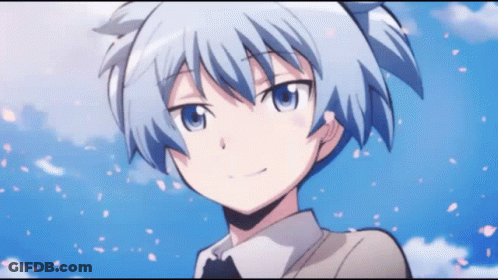 A Blue Haired Anime Character Is Smiling With Petals Falling From The Sky GIF