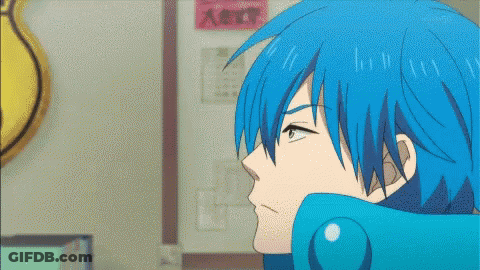 A Blue Haired Anime Character Is Standing In Front Of A Calendar GIF