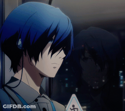 A Blue Haired Anime Character Stands In Front Of A Sign That Says ' Handicap ' On It GIF