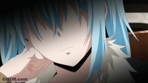 A Blue Haired Anime Character With A Black Background GIF