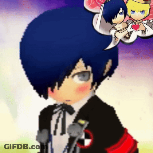 A Blue Haired Anime Character With A Speech Bubble Above His Head That Says ' I Love You ' GIF