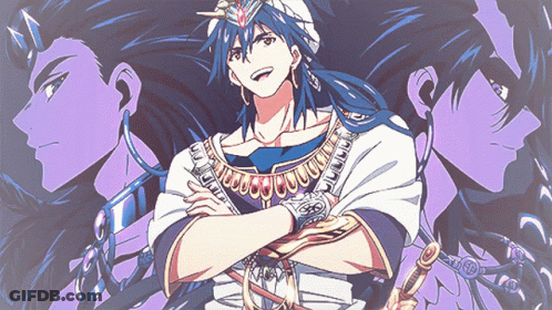 A Blue Haired Anime Character With A Sword In His Hand GIF