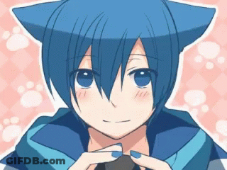A Blue Haired Anime Character With Cat Ears And Blue Nails GIF