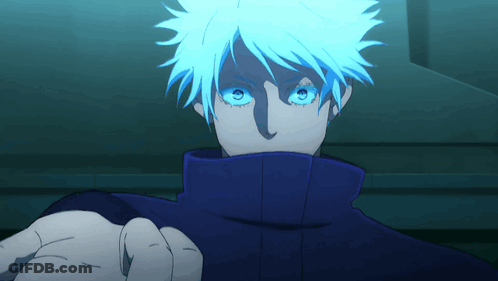 A Blue Haired Anime Character With Glowing Blue Eyes GIF