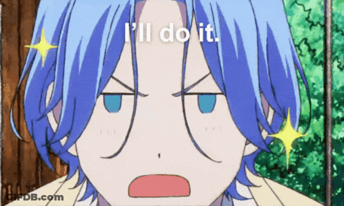 A Blue Haired Anime Character With The Words I 'Ll Do It On His Face GIF