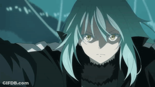 A Blue Haired Anime Character With Yellow Eyes GIF