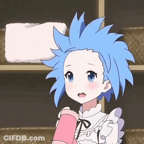 A Blue Haired Anime Girl Is Holding A Pink Cup GIF