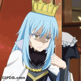 A Blue Haired Anime Girl With A Crown On Her Head . GIF