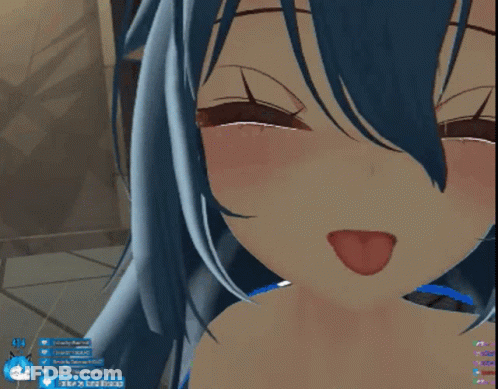 A Blue Haired Anime Girl With A Tongue Sticking Out GIF
