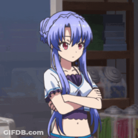 A Blue Haired Anime Girl With Her Arms Crossed GIF