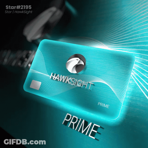 A Blue Hawksight Prime Credit Card With A Hawk On It GIF