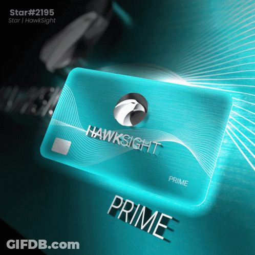 A Blue Hawksight Prime Credit Card With A Hawk On It GIF