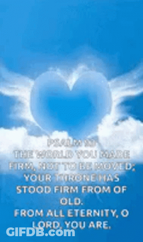 A Blue Heart In The Sky With A Bible Verse On It . GIF