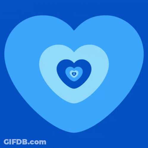 A Blue Heart On A Blue Background With Smaller Hearts Coming Out Of It GIF