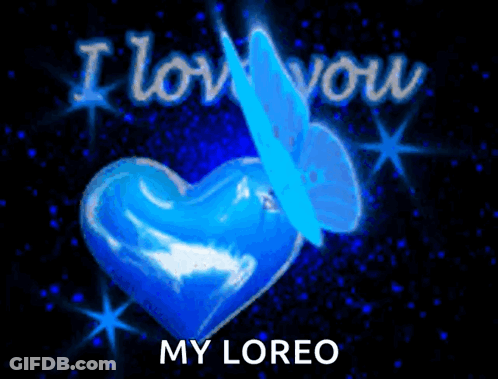A Blue Heart With A Butterfly And The Words " I Love You My Loreo " GIF