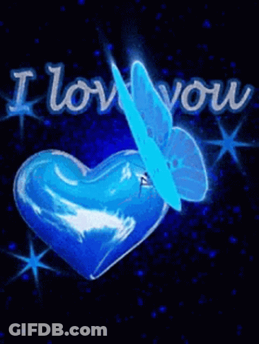 A Blue Heart With A Butterfly On It And The Words I Love You GIF