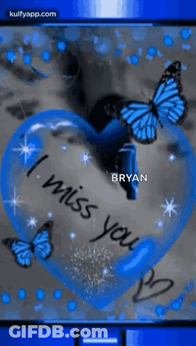 A Blue Heart With Butterflies And The Words `` I Miss You '' Written On It GIF