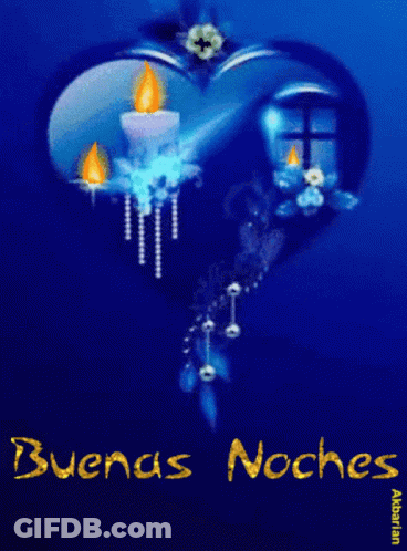 A Blue Heart With Candles And The Words Buenas Noches On It GIF